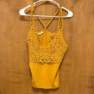 133. And The Way Floral Lace Mustard Yellow Women's Top